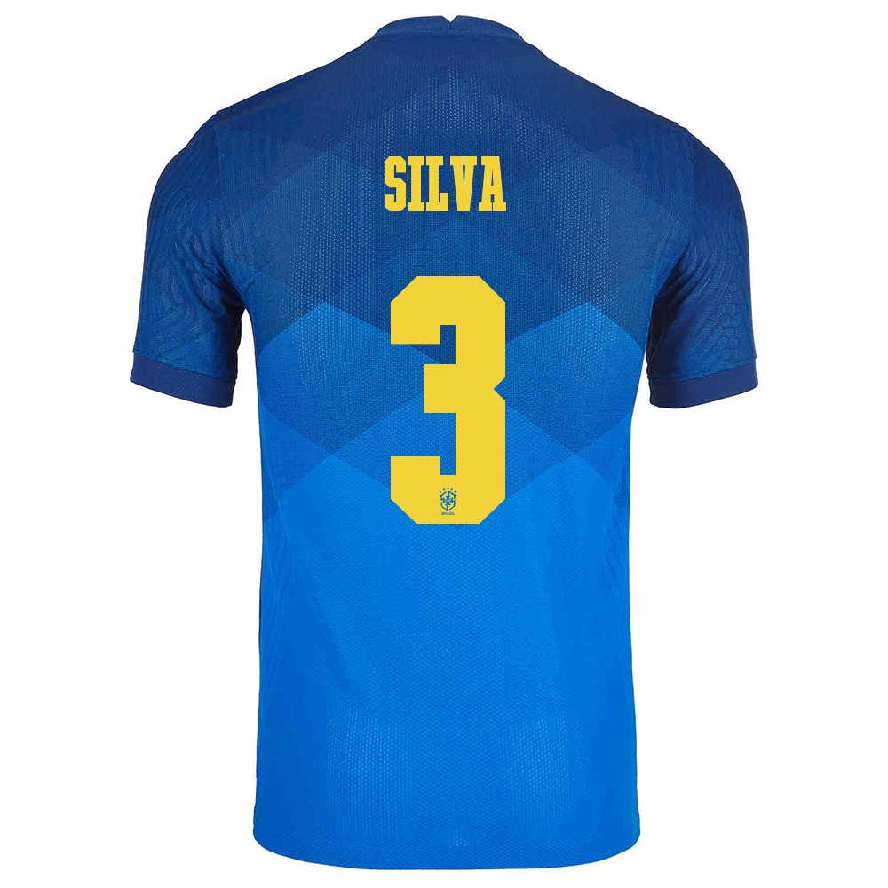 Mujer Selección de fútbol de Brasil Camiseta Thiago Silva #3 2ª Equipación Azul 2021 Chile