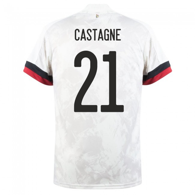 Mujer Selección de fútbol de Bélgica Camiseta Timothy Castagne #21 2ª Equipación Blanco negro 2021 Chile