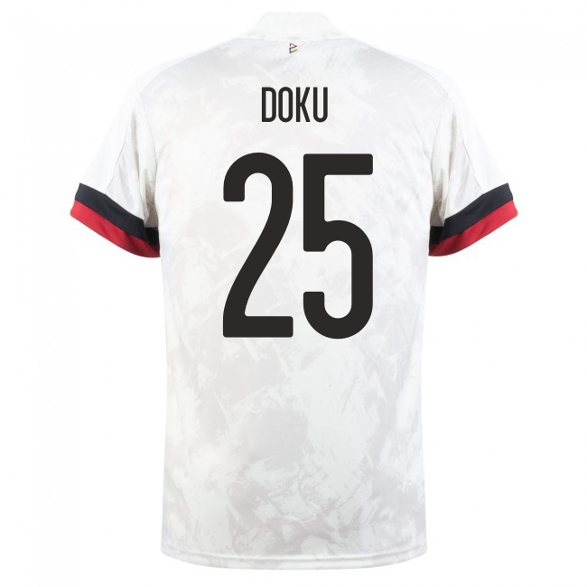Mujer Selección de fútbol de Bélgica Camiseta Jeremy Doku #25 2ª Equipación Blanco negro 2021 Chile