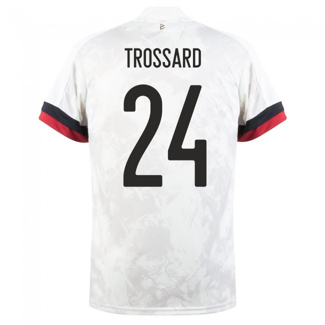 Mujer Selección de fútbol de Bélgica Camiseta Leandro Trossard #24 2ª Equipación Blanco negro 2021 Chile
