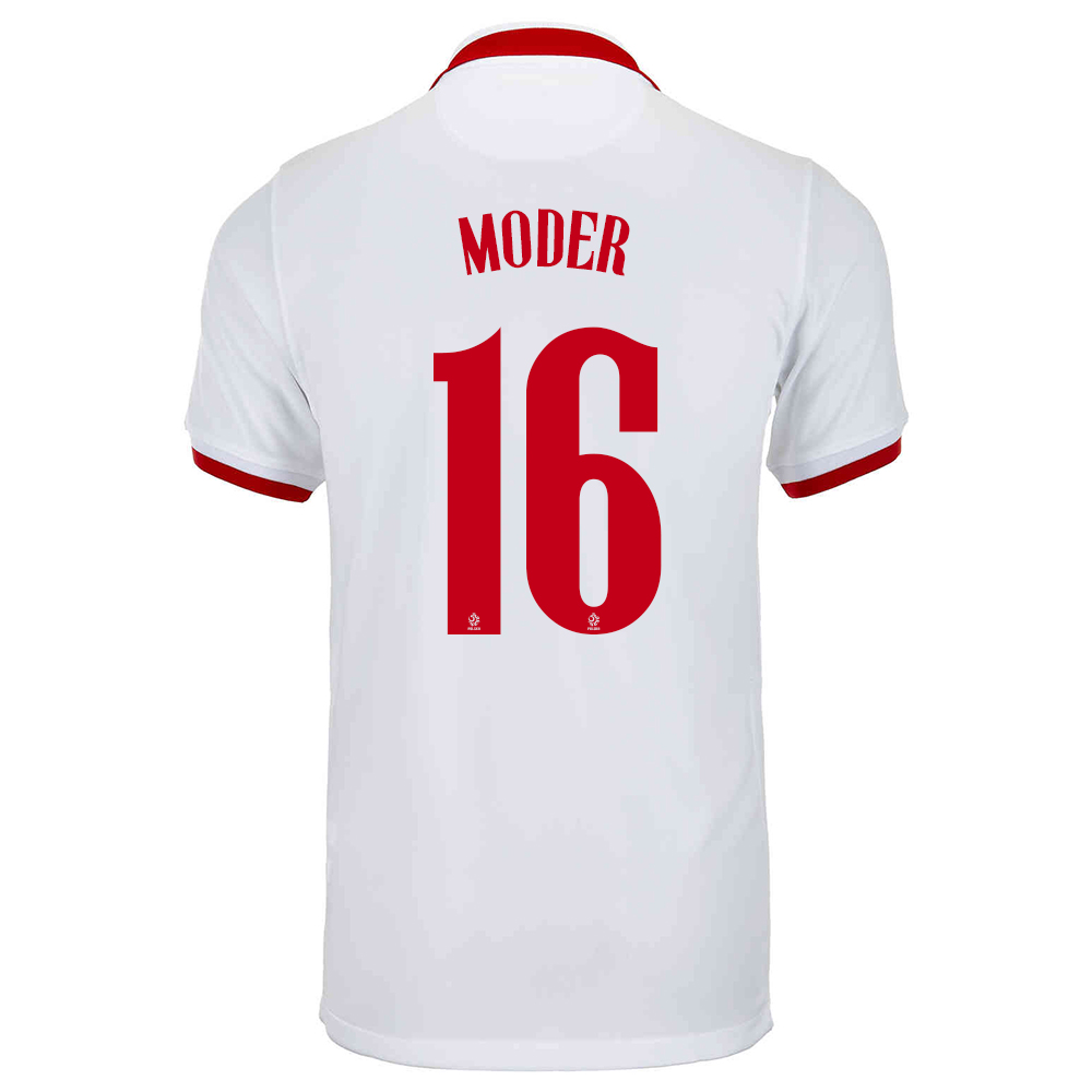 Mujer Selección de fútbol de Polonia Camiseta Jakub Moder #16 2ª Equipación Blanco 2021 Chile
