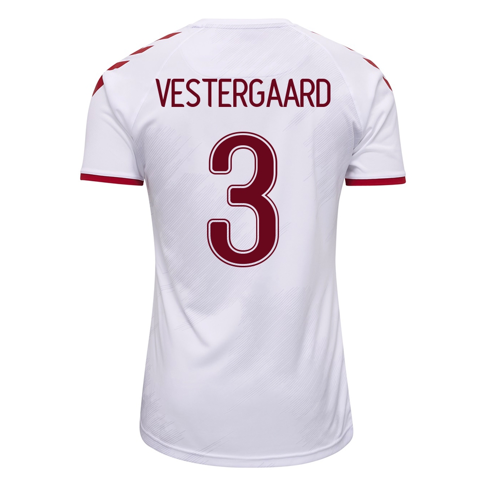 Mujer Selección de fútbol de Dinamarca Camiseta Jannik Vestergaard #3 2ª Equipación Blanco 2021 Chile