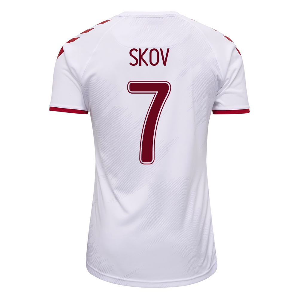 Mujer Selección de fútbol de Dinamarca Camiseta Robert Skov #7 2ª Equipación Blanco 2021 Chile