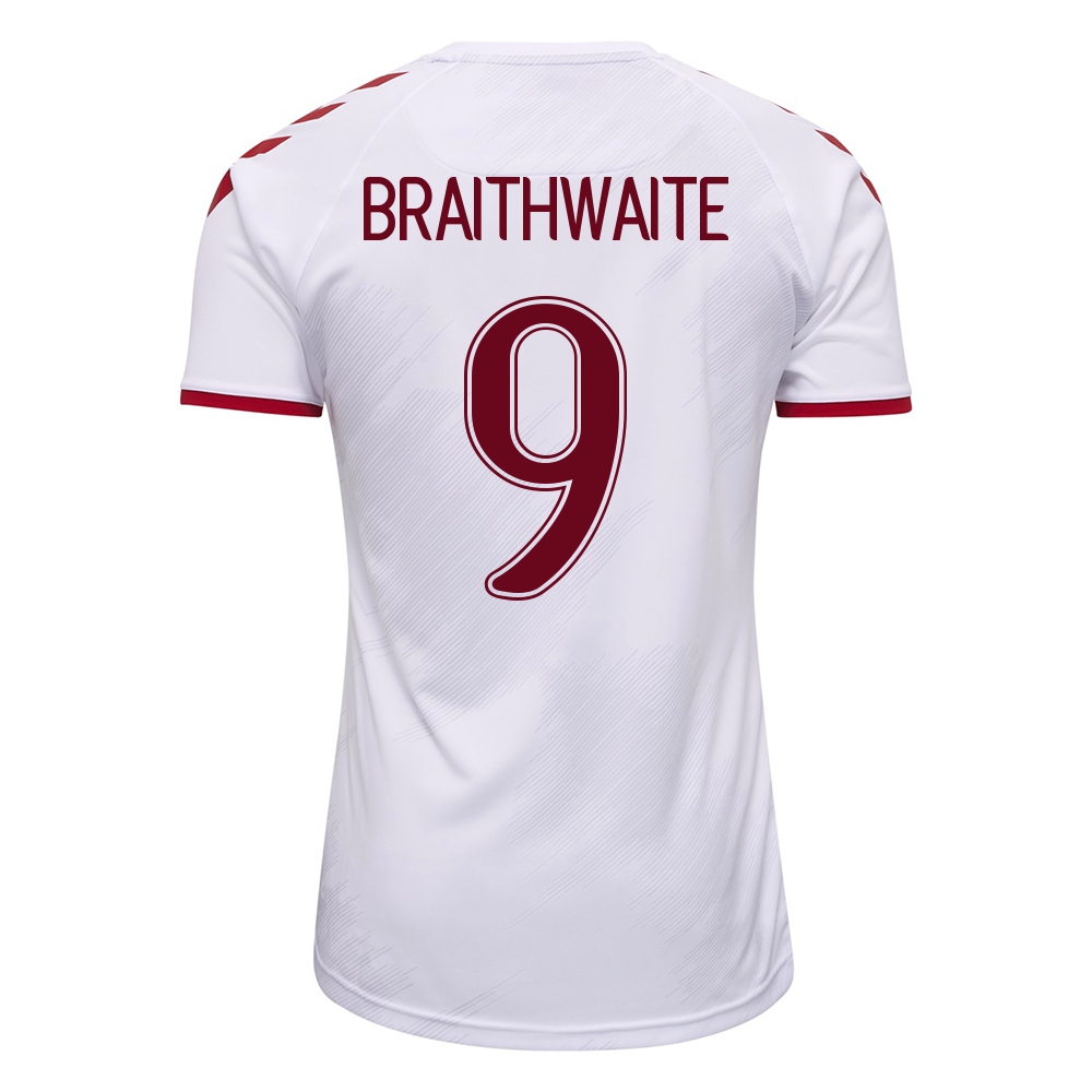 Mujer Selección de fútbol de Dinamarca Camiseta Martin Braithwaite #9 2ª Equipación Blanco 2021 Chile