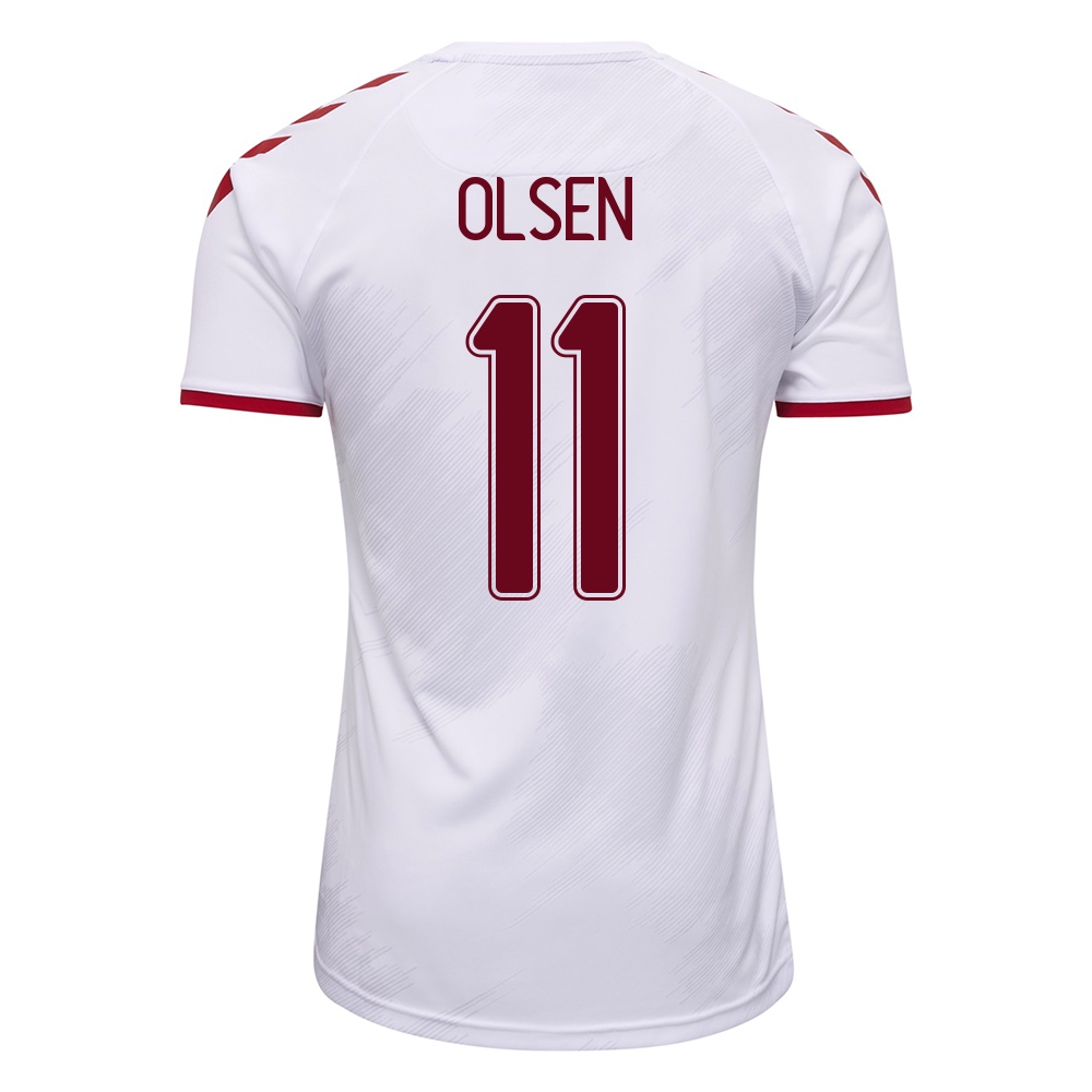 Mujer Selección de fútbol de Dinamarca Camiseta Andreas Skov Olsen #11 2ª Equipación Blanco 2021 Chile