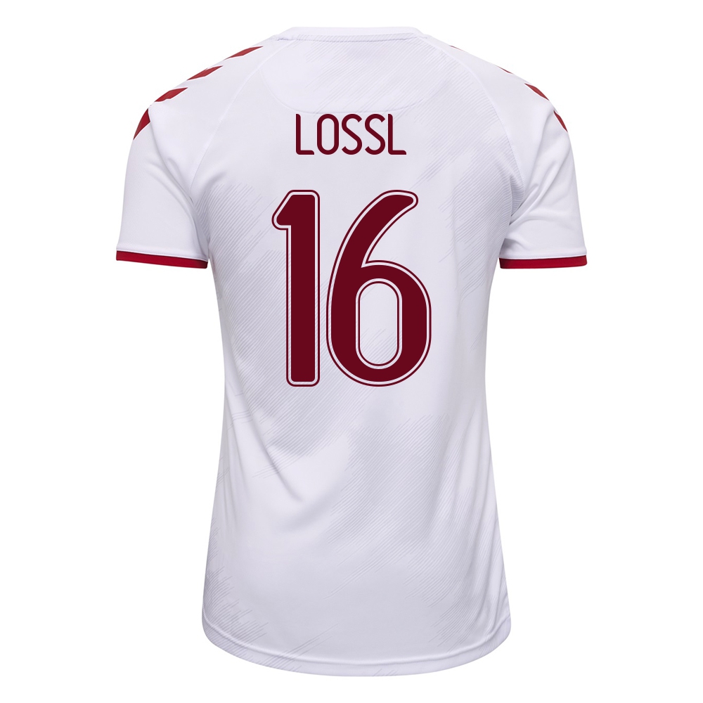 Mujer Selección de fútbol de Dinamarca Camiseta Jonas Lossl #16 2ª Equipación Blanco 2021 Chile