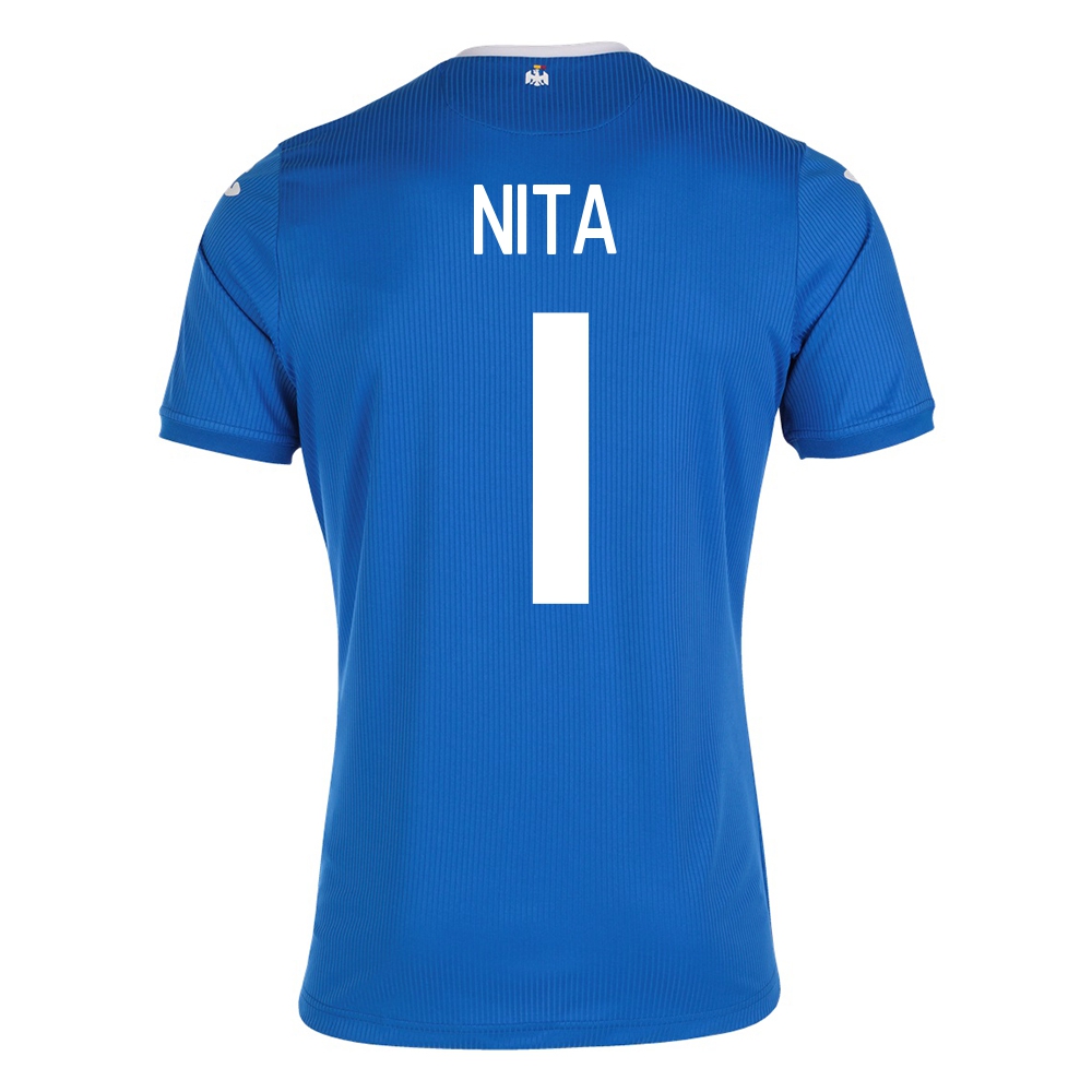 Mujer Selección de fútbol de Rumania Camiseta Florin Nita #1 2ª Equipación Azul 2021 Chile