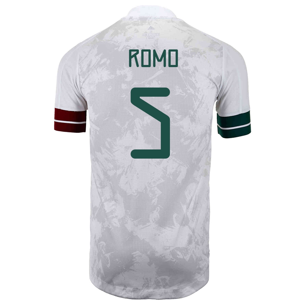 Mujer Selección de fútbol de México Camiseta Luis Romo #5 2ª Equipación Blanco negro 2021 Chile