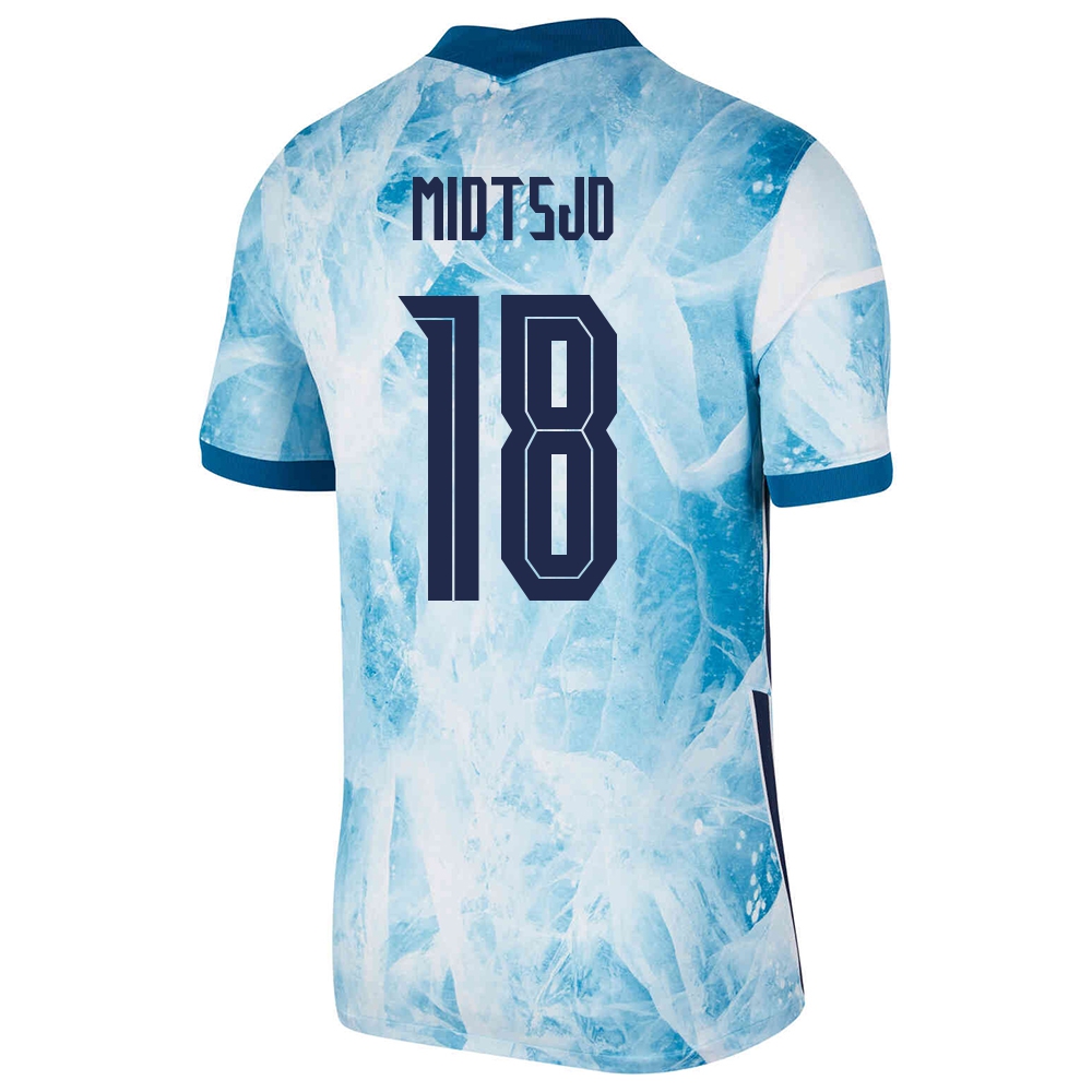 Mujer Selección de fútbol de Noruega Camiseta Fredrik Midtsjo #18 2ª Equipación Azul claro 2021 Chile