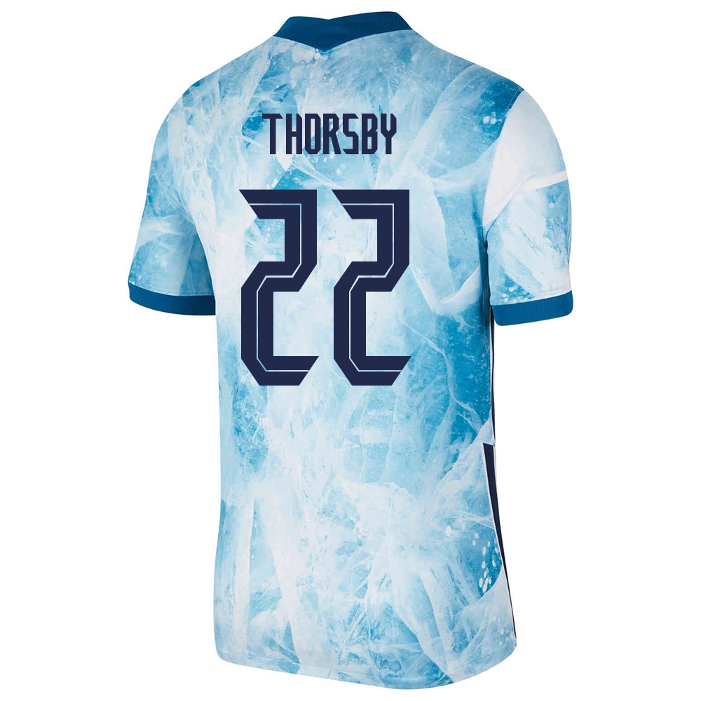 Mujer Selección de fútbol de Noruega Camiseta Morten Thorsby #22 2ª Equipación Azul claro 2021 Chile