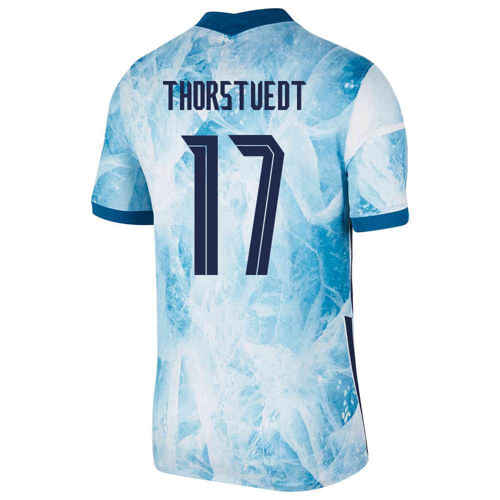 Mujer Selección de fútbol de Noruega Camiseta Kristian Thorstvedt #17 2ª Equipación Azul claro 2021 Chile
