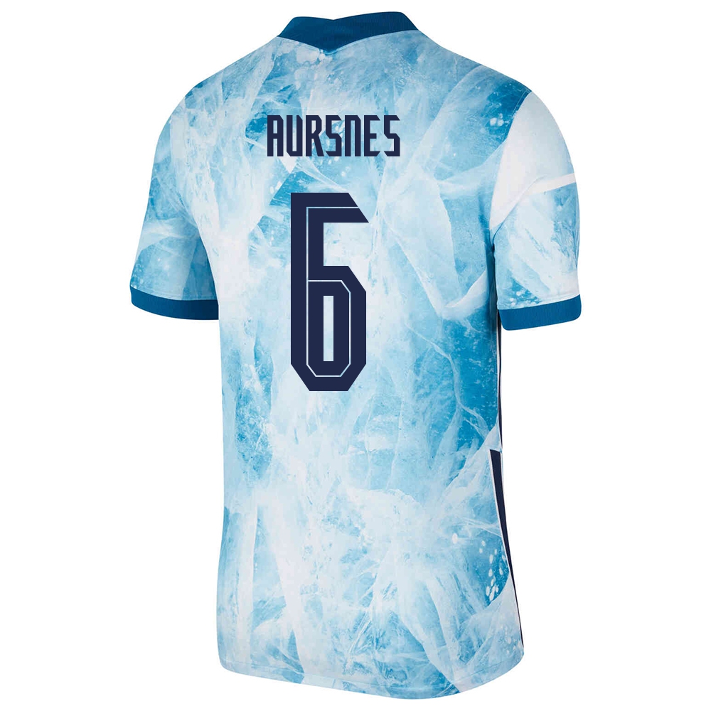 Mujer Selección de fútbol de Noruega Camiseta Fredrik Aursnes #6 2ª Equipación Azul claro 2021 Chile