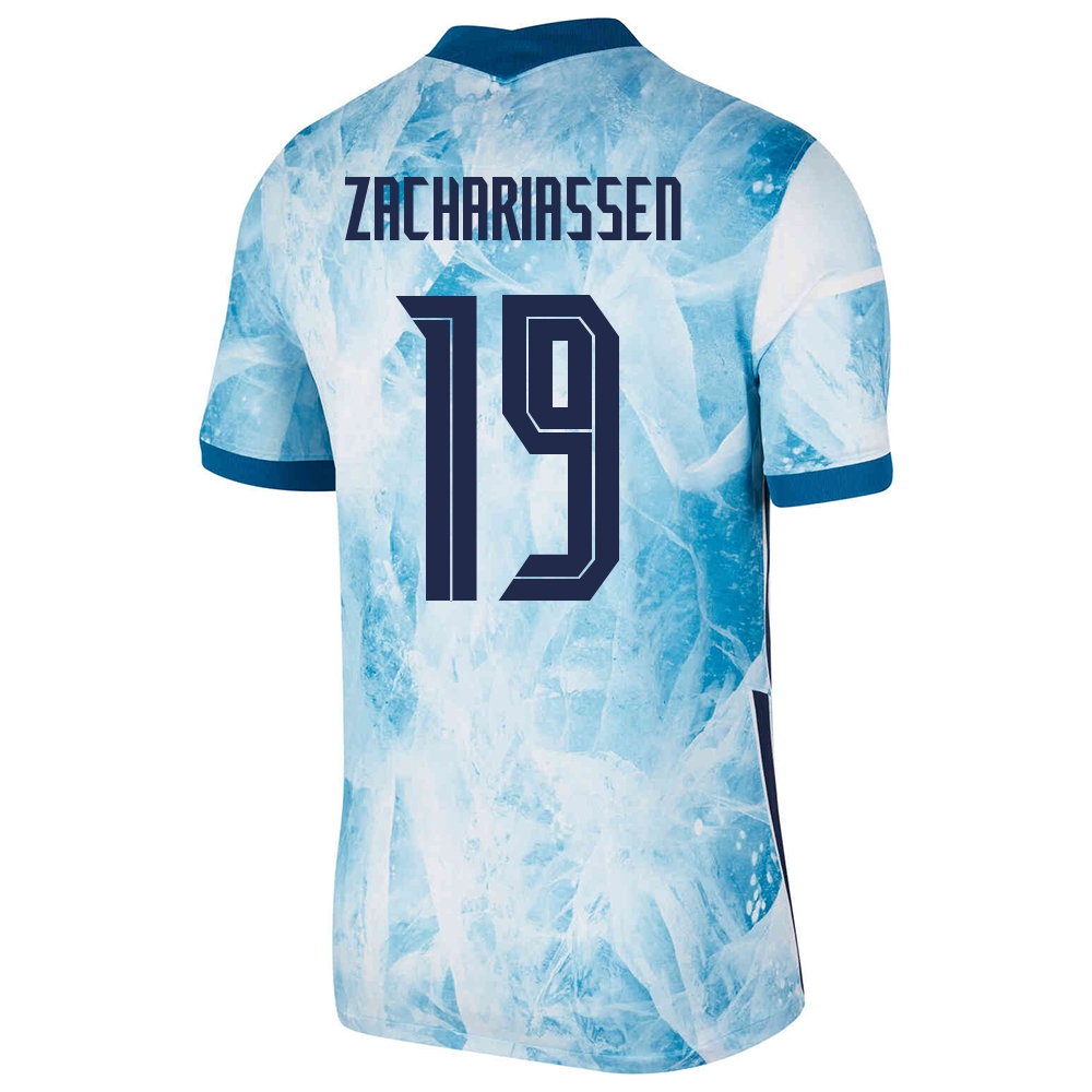 Mujer Selección de fútbol de Noruega Camiseta Kristoffer Zachariassen #19 2ª Equipación Azul claro 2021 Chile