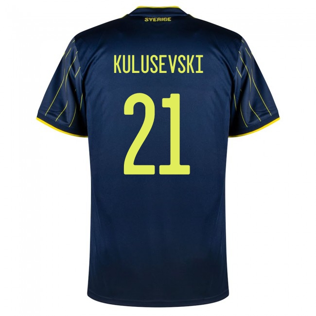 Hombre Selección De Fútbol De Suecia Camiseta Dejan Kulusevski #21 2ª Equipación Azul Oscuro 2021 Chile