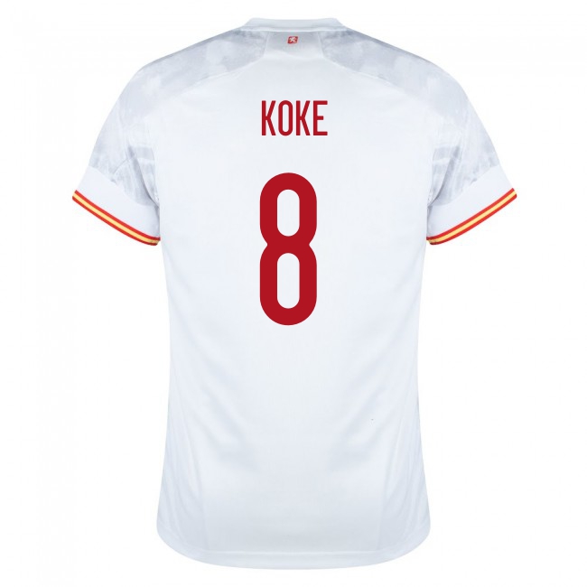 Mujer Selección de fútbol de España Camiseta Koke #8 2ª Equipación Blanco 2021 Chile
