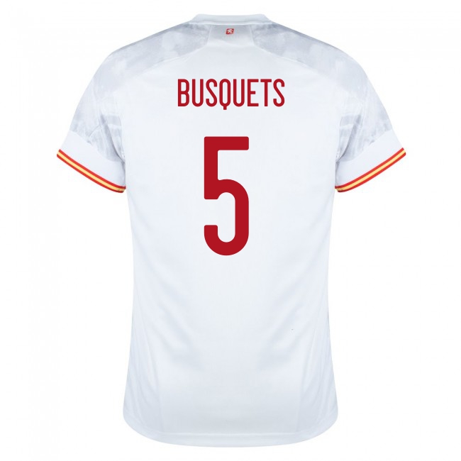 Mujer Selección de fútbol de España Camiseta Sergio Busquets #5 2ª Equipación Blanco 2021 Chile