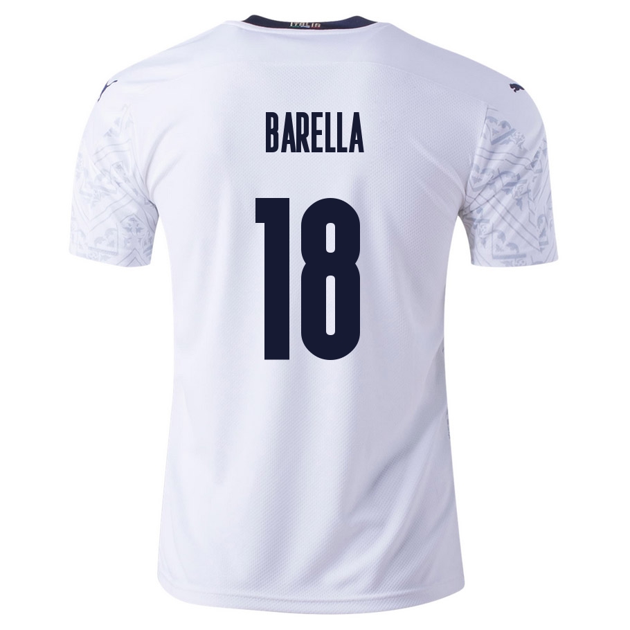 Niño Selección De Fútbol De Italia Camiseta Nicolo Barella #18 2ª Equipación Blanco 2021 Chile