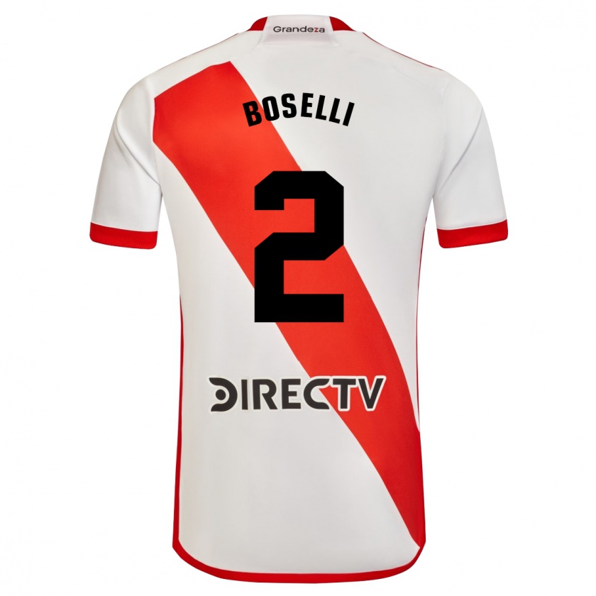 Kandiny Niño Camiseta Sebastián Boselli #2 Blanco Rojo 1ª Equipación 2023/24 La Camisa Chile