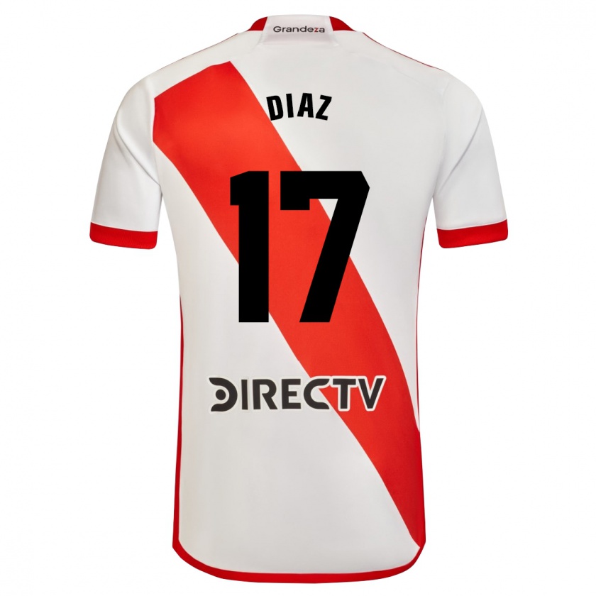 Kandiny Niño Camiseta Paulo Díaz #17 Blanco Rojo 1ª Equipación 2023/24 La Camisa Chile