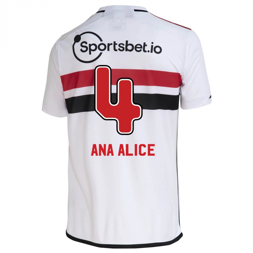 Kandiny Niño Camiseta Ana Alice Luciano Da Silva #4 Blanco 1ª Equipación 2023/24 La Camisa Chile