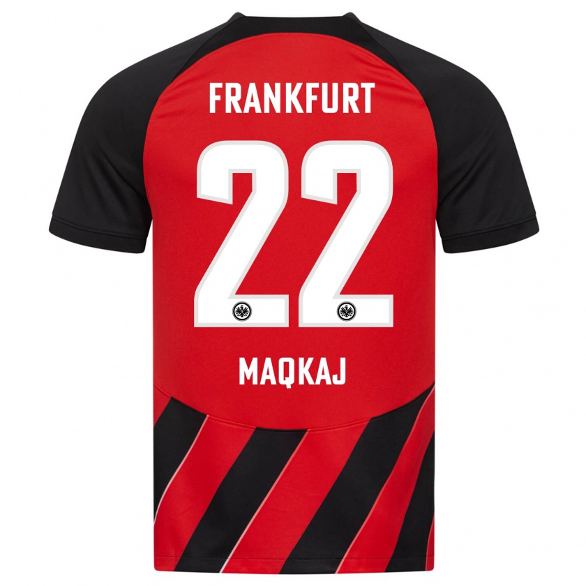 Kandiny Niño Camiseta Dritan Maqkaj #22 Negro Rojo 1ª Equipación 2023/24 La Camisa Chile