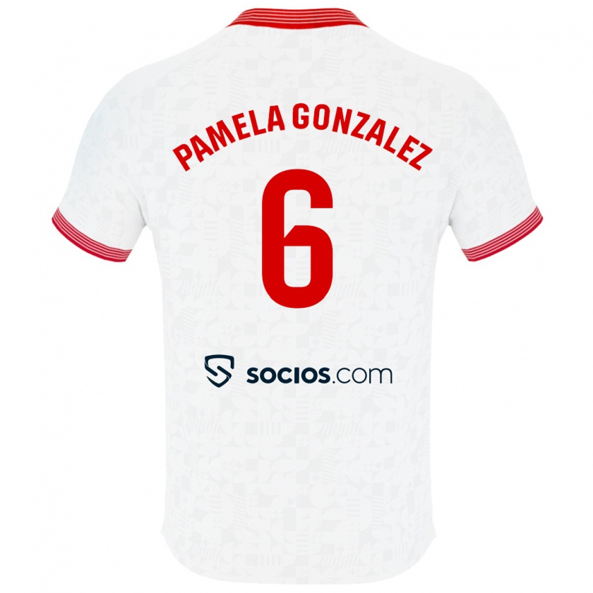 Kandiny Niño Camiseta Cinthia Pamela González Medina #6 Blanco 1ª Equipación 2023/24 La Camisa Chile