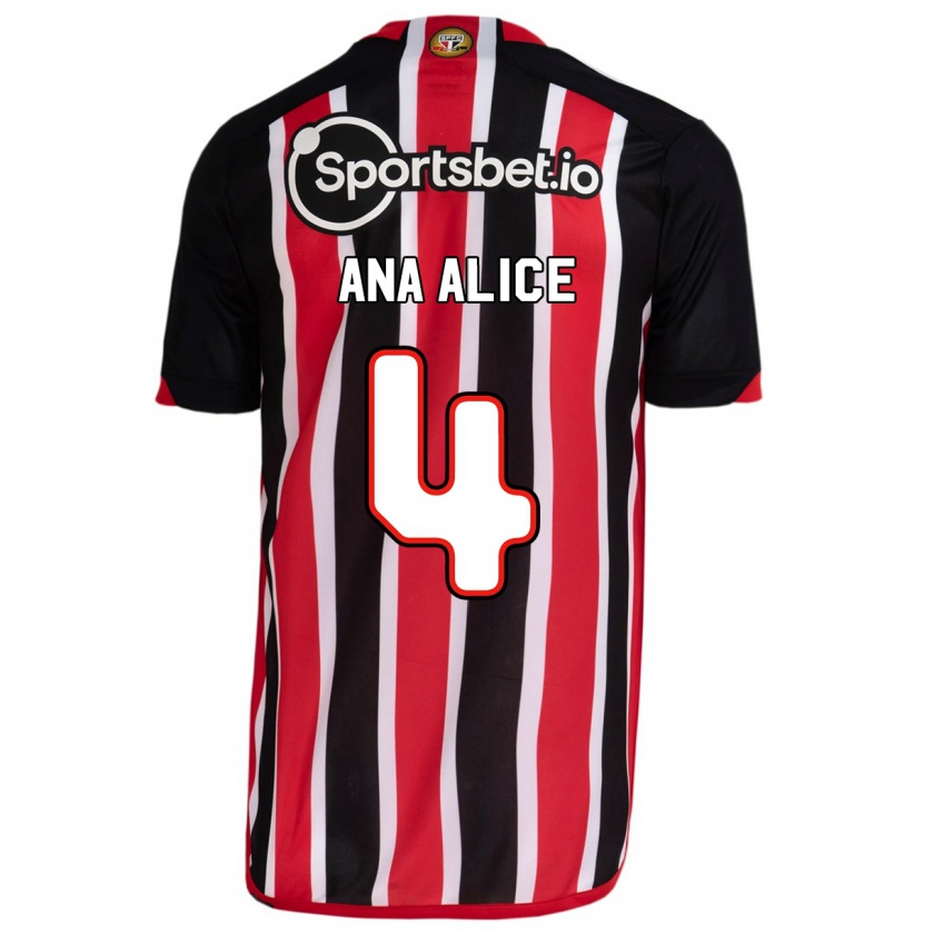 Kandiny Niño Camiseta Ana Alice Luciano Da Silva #4 Azul Rojo 2ª Equipación 2023/24 La Camisa Chile