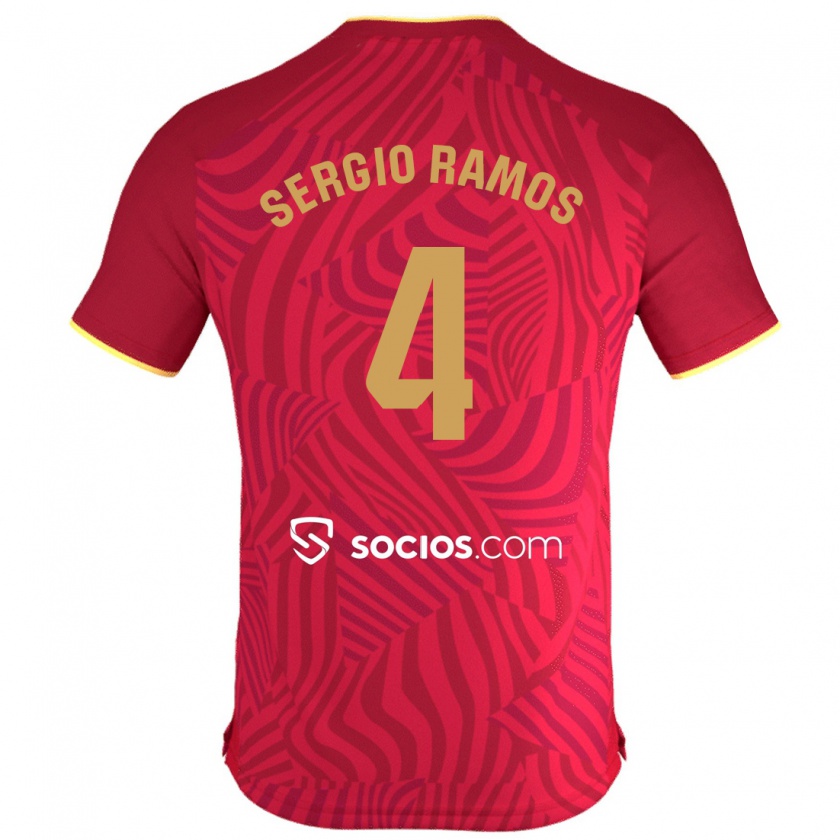 Kandiny Niño Camiseta Sergio Ramos #4 Rojo 2ª Equipación 2023/24 La Camisa Chile