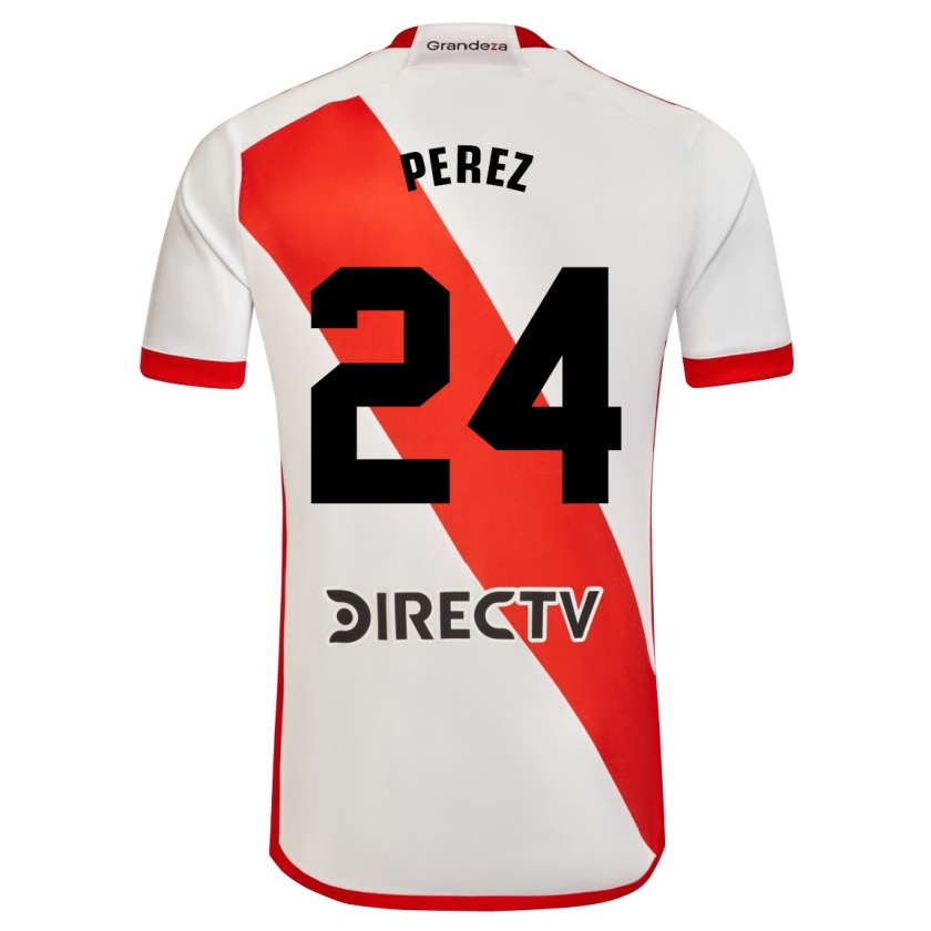 Kandiny Hombre Camiseta Enzo Pérez #24 Blanco Rojo 1ª Equipación 2023/24 La Camisa Chile