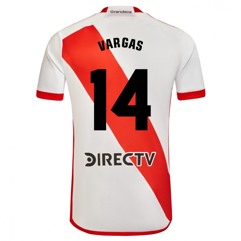 Kandiny Hombre Camiseta Agustina Vargas #14 Blanco Rojo 1ª Equipación 2023/24 La Camisa Chile