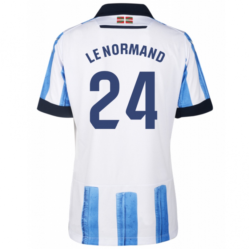 Kandiny Hombre Camiseta Robin Le Normand #24 Azul Blanco 1ª Equipación 2023/24 La Camisa Chile