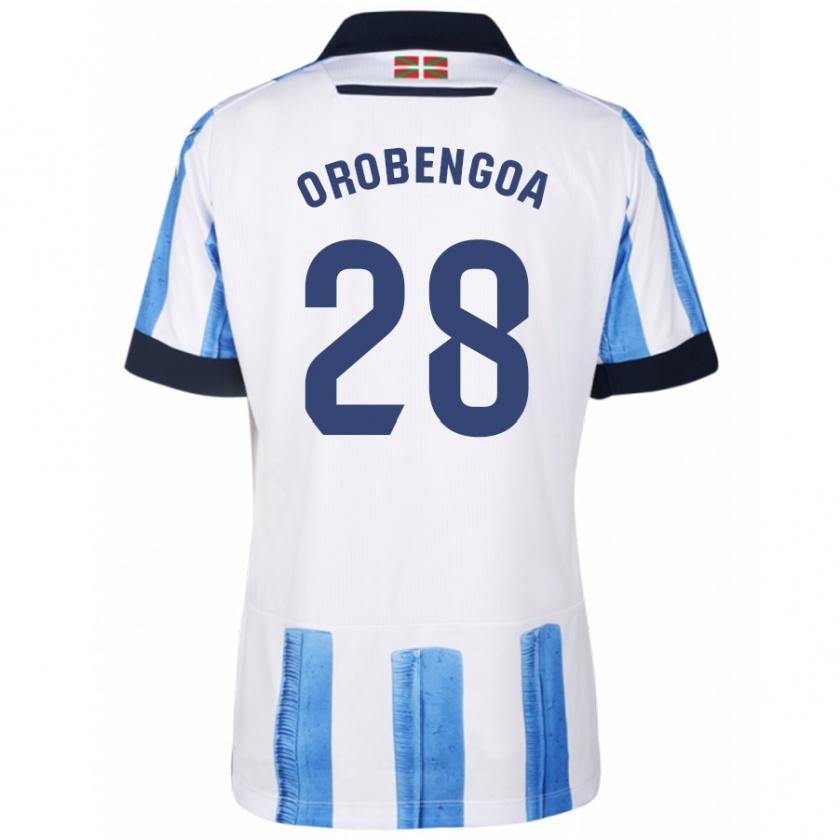 Kandiny Hombre Camiseta Ekain Orobengoa #28 Azul Blanco 1ª Equipación 2023/24 La Camisa Chile