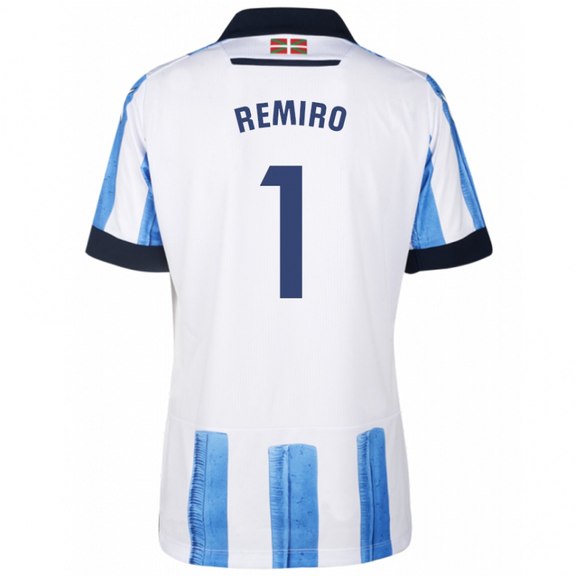 Kandiny Mujer Camiseta Álex Remiro #1 Azul Blanco 1ª Equipación 2023/24 La Camisa Chile