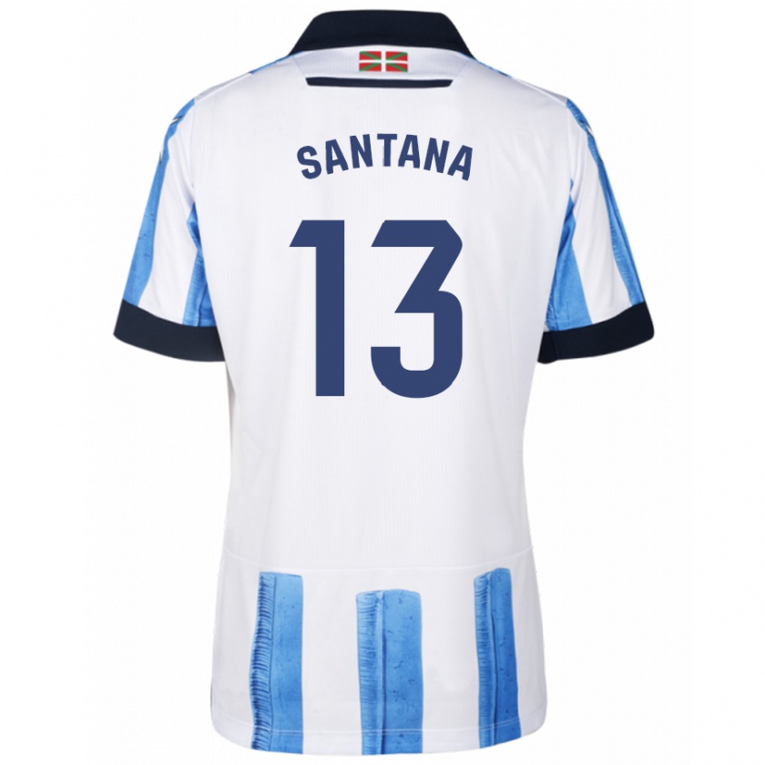 Kandiny Mujer Camiseta Olatz Santana #13 Azul Blanco 1ª Equipación 2023/24 La Camisa Chile