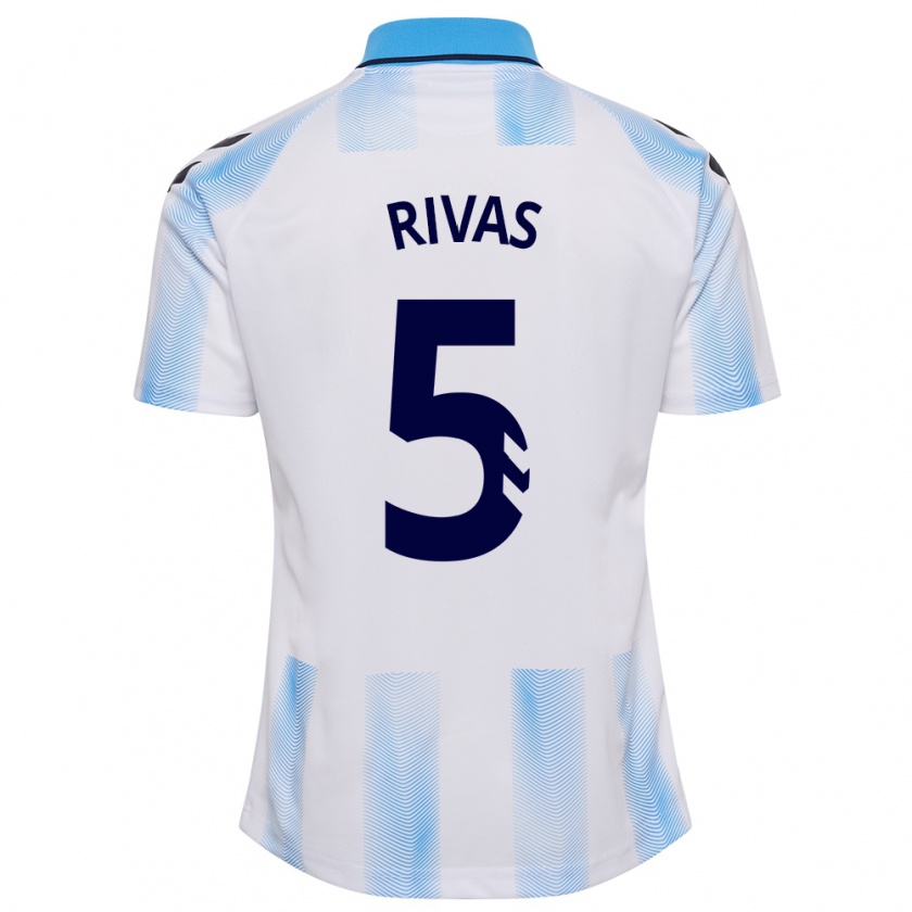 Kandiny Niño Camiseta Juande Rivas #5 Blanco Azul 1ª Equipación 2023/24 La Camisa Chile
