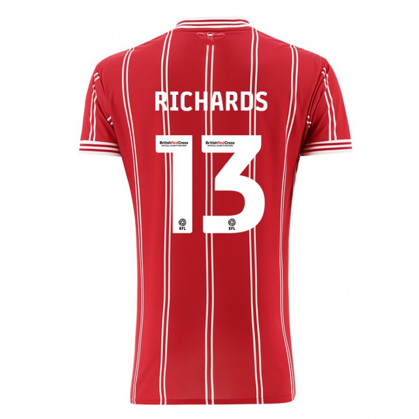 Kandiny Hombre Camiseta Harvey Wiles-Richards #13 Rojo 1ª Equipación 2023/24 La Camisa Chile