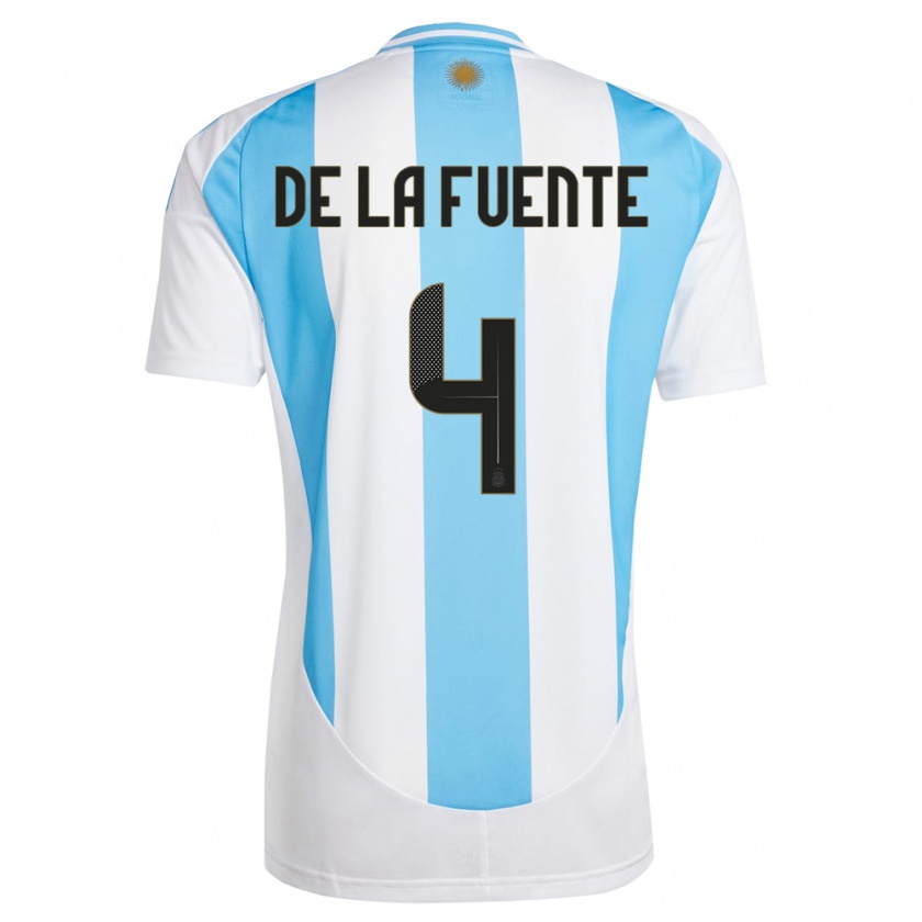 Kandiny Niño Camiseta Argentina Hernan De La Fuente #4 Blanco Azul 1ª Equipación 24-26 La Camisa Chile