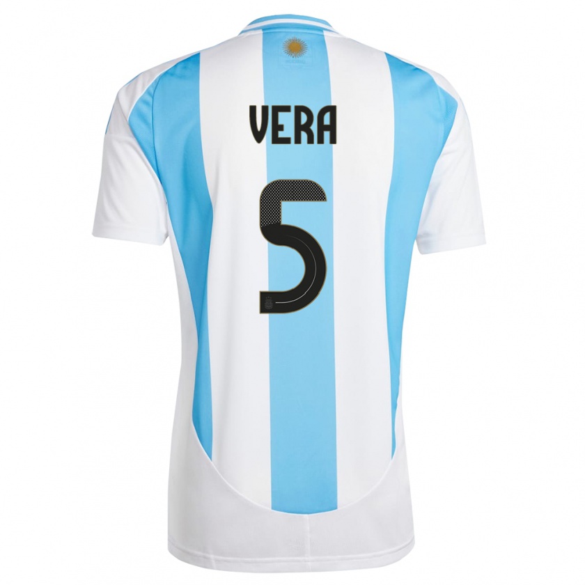 Kandiny Niño Camiseta Argentina Fausto Vera #5 Blanco Azul 1ª Equipación 24-26 La Camisa Chile
