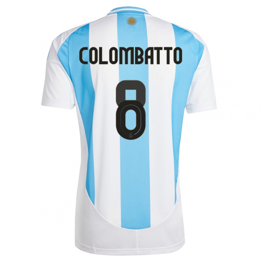 Kandiny Niño Camiseta Argentina Santiago Colombatto #8 Blanco Azul 1ª Equipación 24-26 La Camisa Chile