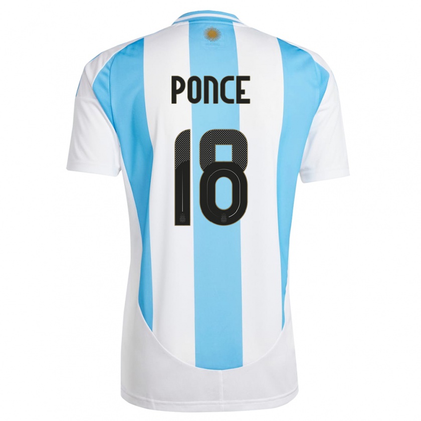 Kandiny Niño Camiseta Argentina Ezequiel Ponce #18 Blanco Azul 1ª Equipación 24-26 La Camisa Chile