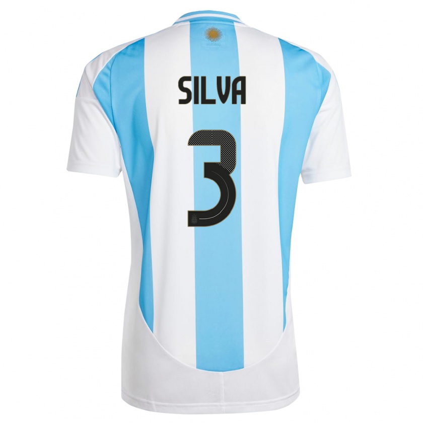 Kandiny Niño Camiseta Argentina Tomas Silva #3 Blanco Azul 1ª Equipación 24-26 La Camisa Chile