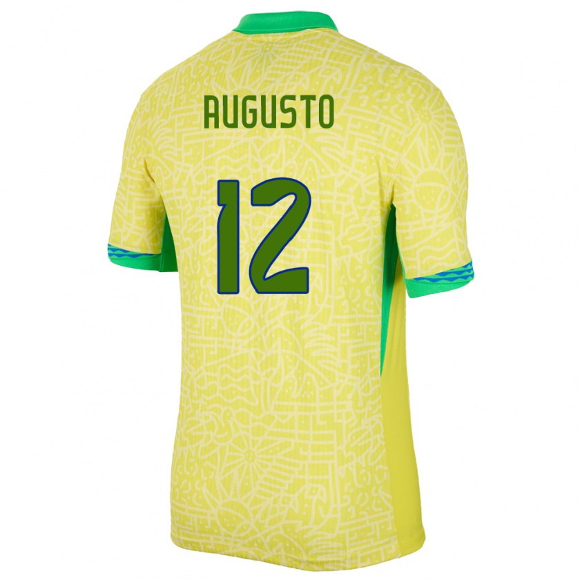 Kandiny Niño Camiseta Brasil Cesar Augusto #12 Amarillo 1ª Equipación 24-26 La Camisa Chile