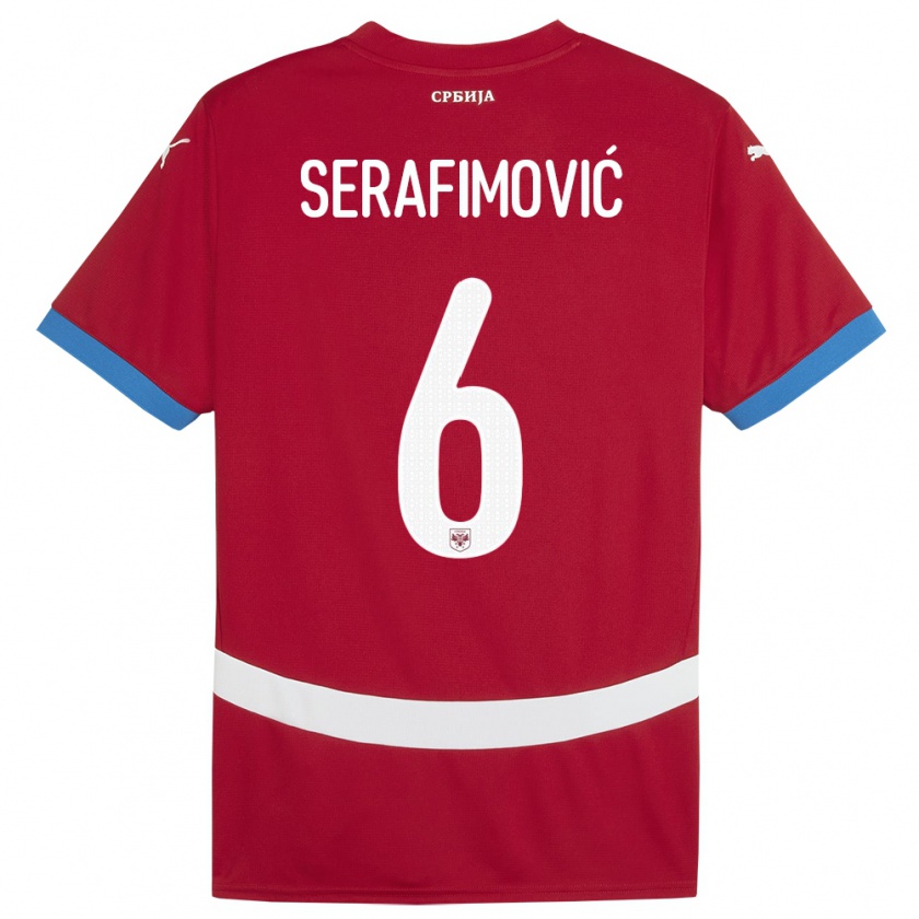 Kandiny Niño Camiseta Serbia Vojin Serafimovic #6 Rojo 1ª Equipación 24-26 La Camisa Chile