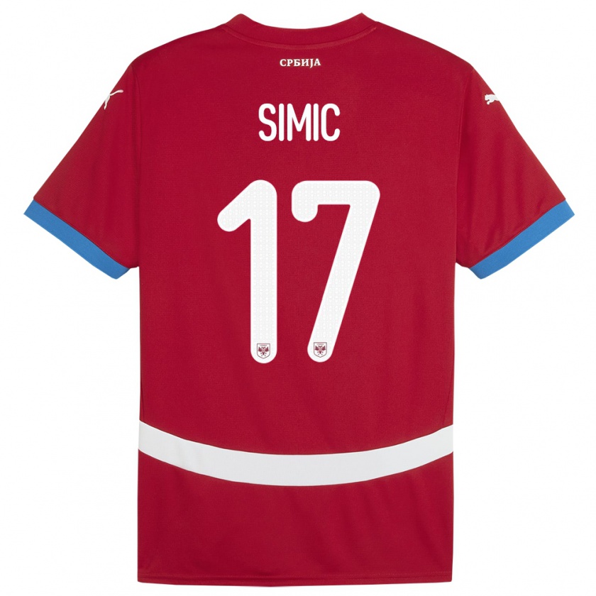 Kandiny Niño Camiseta Serbia Jan Carlo Simic #17 Rojo 1ª Equipación 24-26 La Camisa Chile