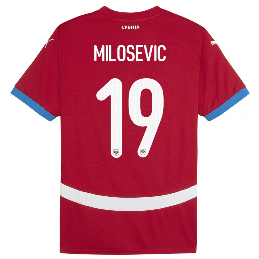 Kandiny Niño Camiseta Serbia Jovan Milosevic #19 Rojo 1ª Equipación 24-26 La Camisa Chile