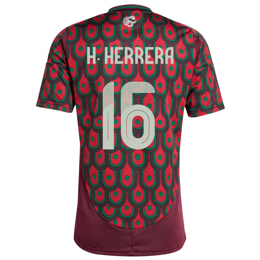 Kandiny Niño Camiseta México Hector Herrera #16 Granate 1ª Equipación 24-26 La Camisa Chile