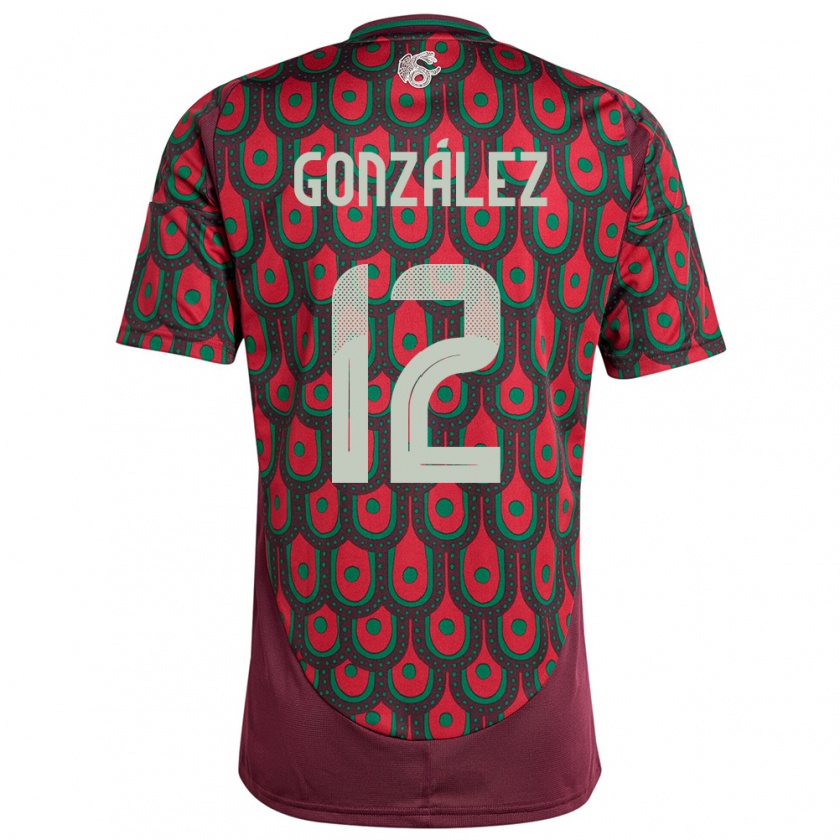 Kandiny Niño Camiseta México Itzel Gonzalez #12 Granate 1ª Equipación 24-26 La Camisa Chile