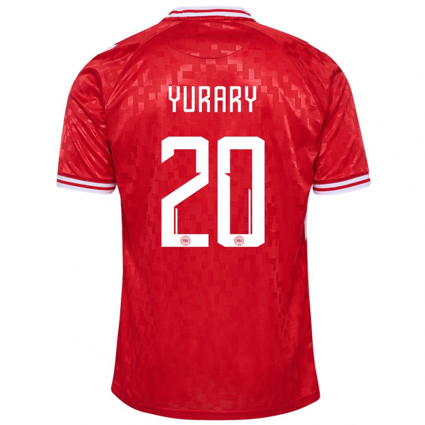 Kandiny Niño Camiseta Dinamarca Yussuf Poulsen #20 Rojo 1ª Equipación 24-26 La Camisa Chile