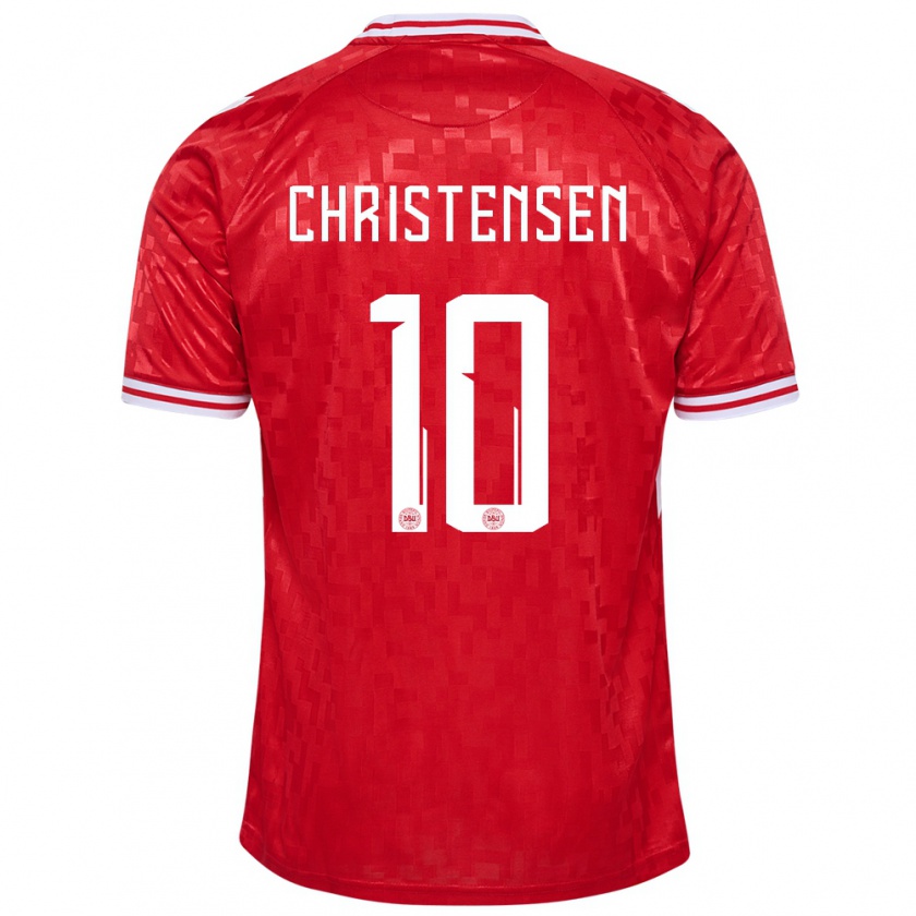 Kandiny Niño Camiseta Dinamarca Gustav Christensen #10 Rojo 1ª Equipación 24-26 La Camisa Chile