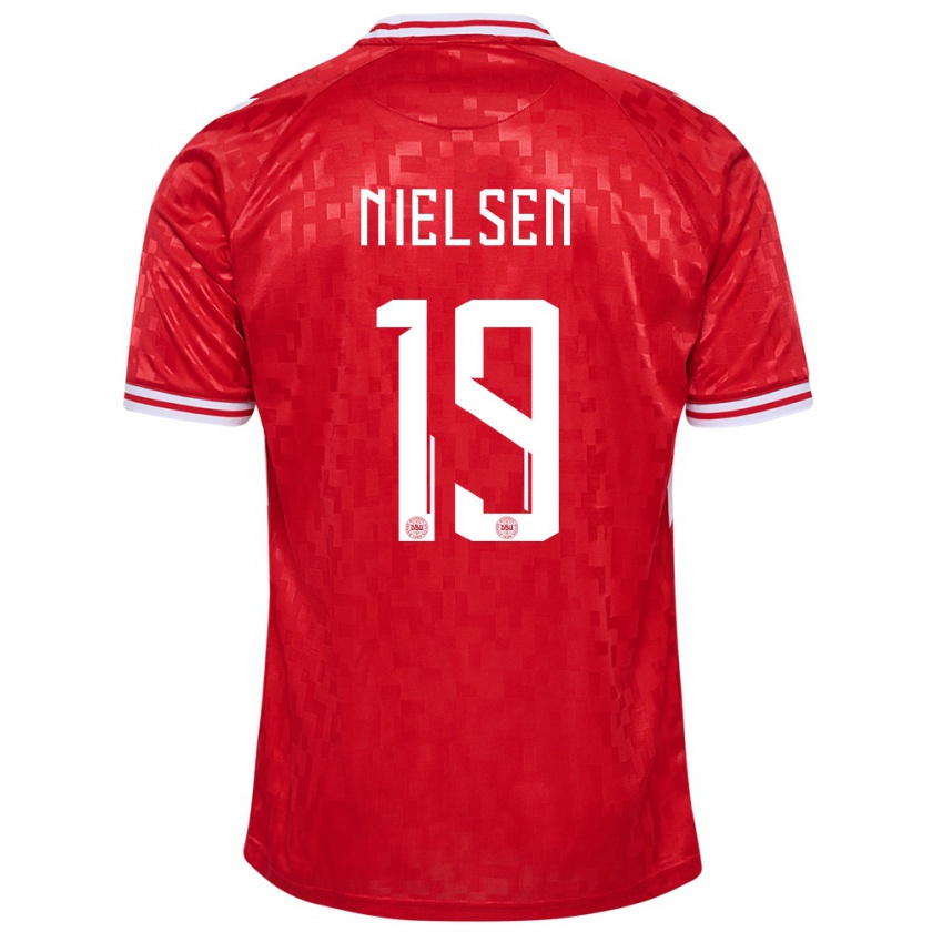Kandiny Niño Camiseta Dinamarca Casper Nielsen #19 Rojo 1ª Equipación 24-26 La Camisa Chile